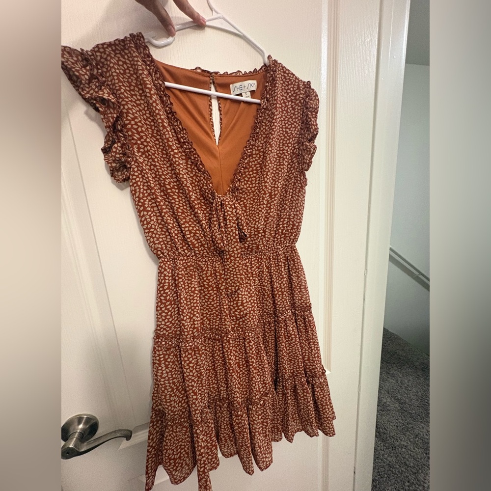 She + Sky Burnt Orange Patterned Dress